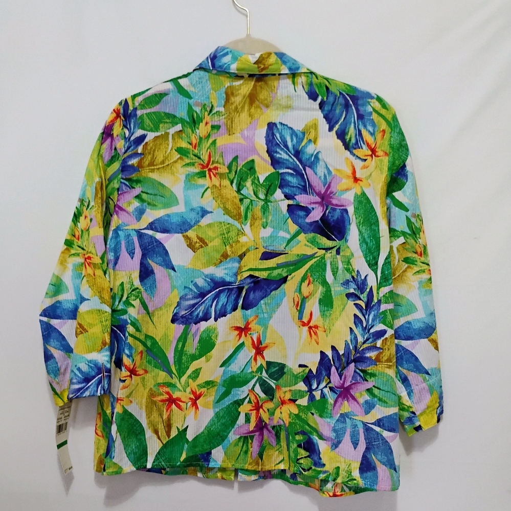 NWT Alfred Dunner Button Blouse Tropical Print 3/4 Sleeve 100% Cotton Size PL - Picture 2 of 7